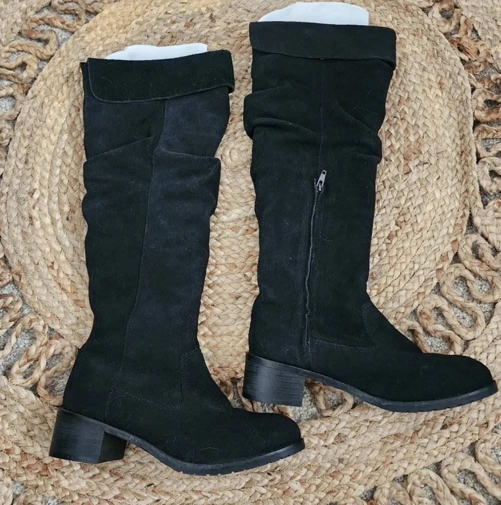 Matisse Cabriolet Leather Black Knee High Round Toe Zip Boots Minimalist 7.5 NEW